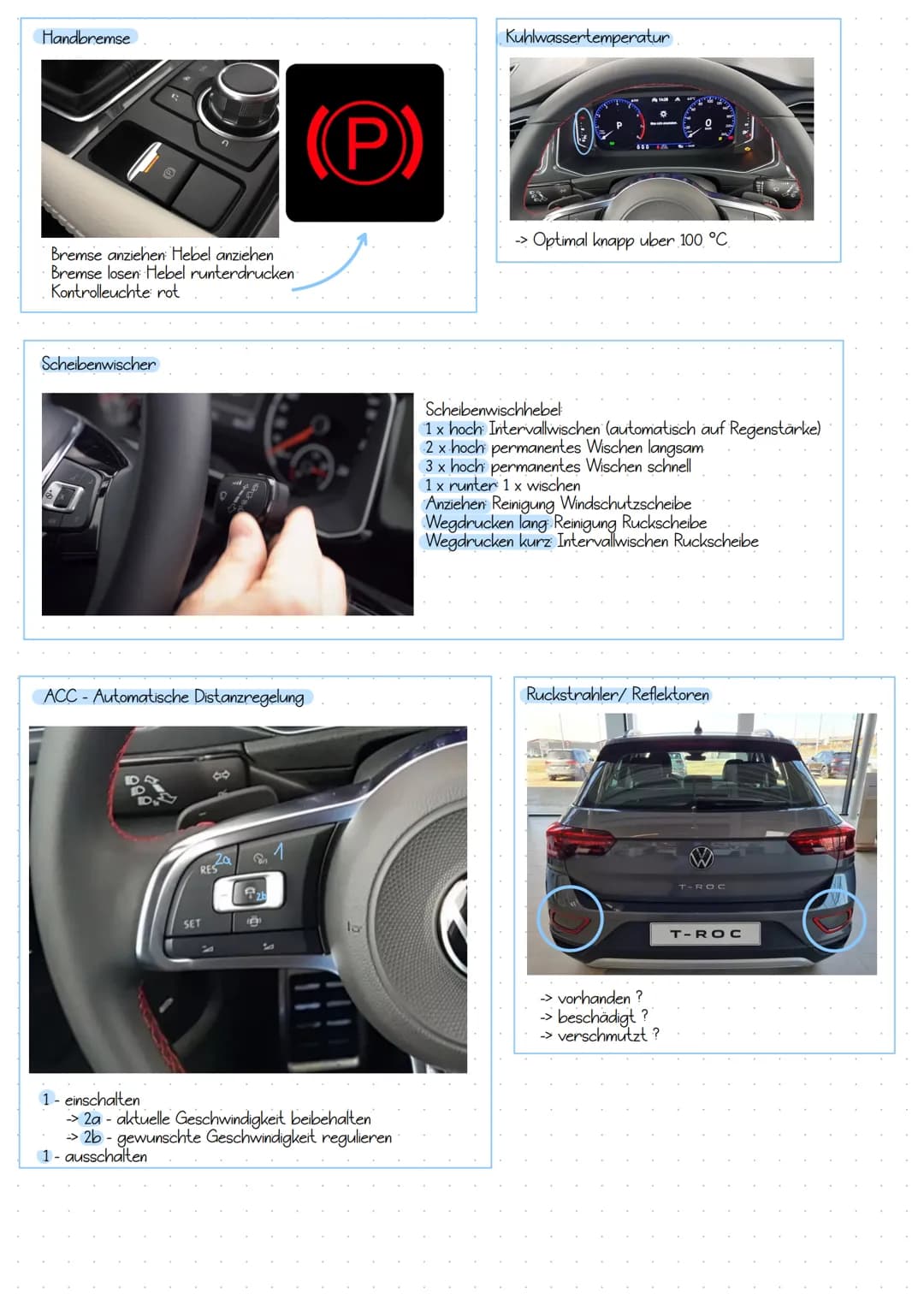 # Technikfragen

Standlicht

Abblendlicht

Warnblinkanlage
Wann?
S Stau
U Unfall
P Panne
A Abschleppen

Fernlicht
-> blaue Kontrolleuchte
->