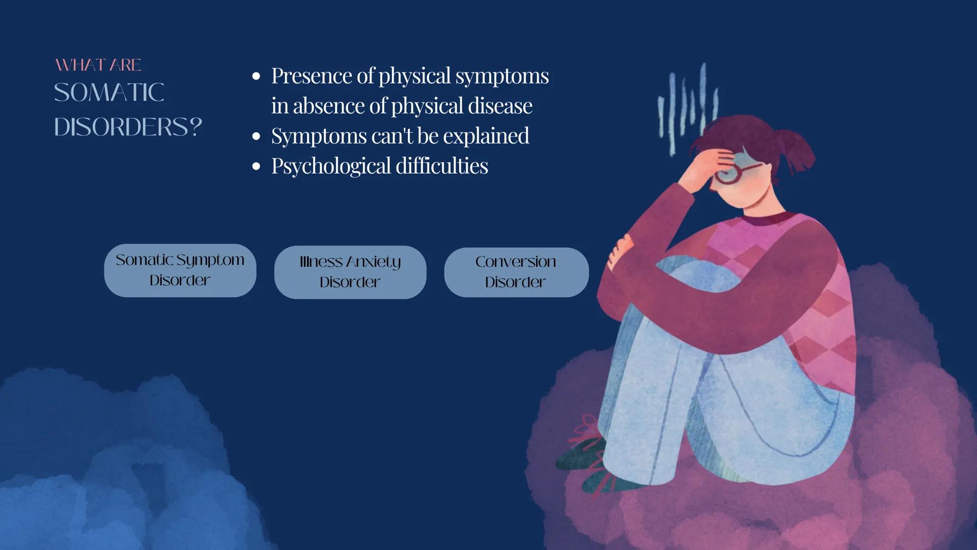 flipped learning

Somatic Symptom and
Related Disorders WHAT ARE
SOMATIC
DISORDERS?

- Presence of physical symptoms
in absence of physical 