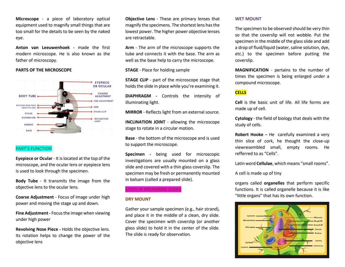 Microscope - a piece of laboratory optical
equipment used to magnify small things that are
too small for the details to be seen by the naked