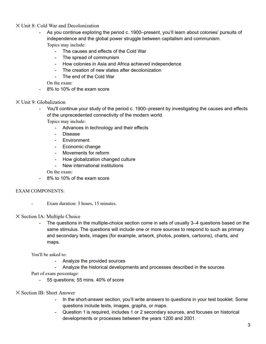 < ADVANCED PLACEMENT EXAM: HISTORY MODERN NOTES/EXAM OVERVIEW/PRACTICE >

COURSE COMPONENTS:

X Unit one: The Global Tapestry
- You'll explo
