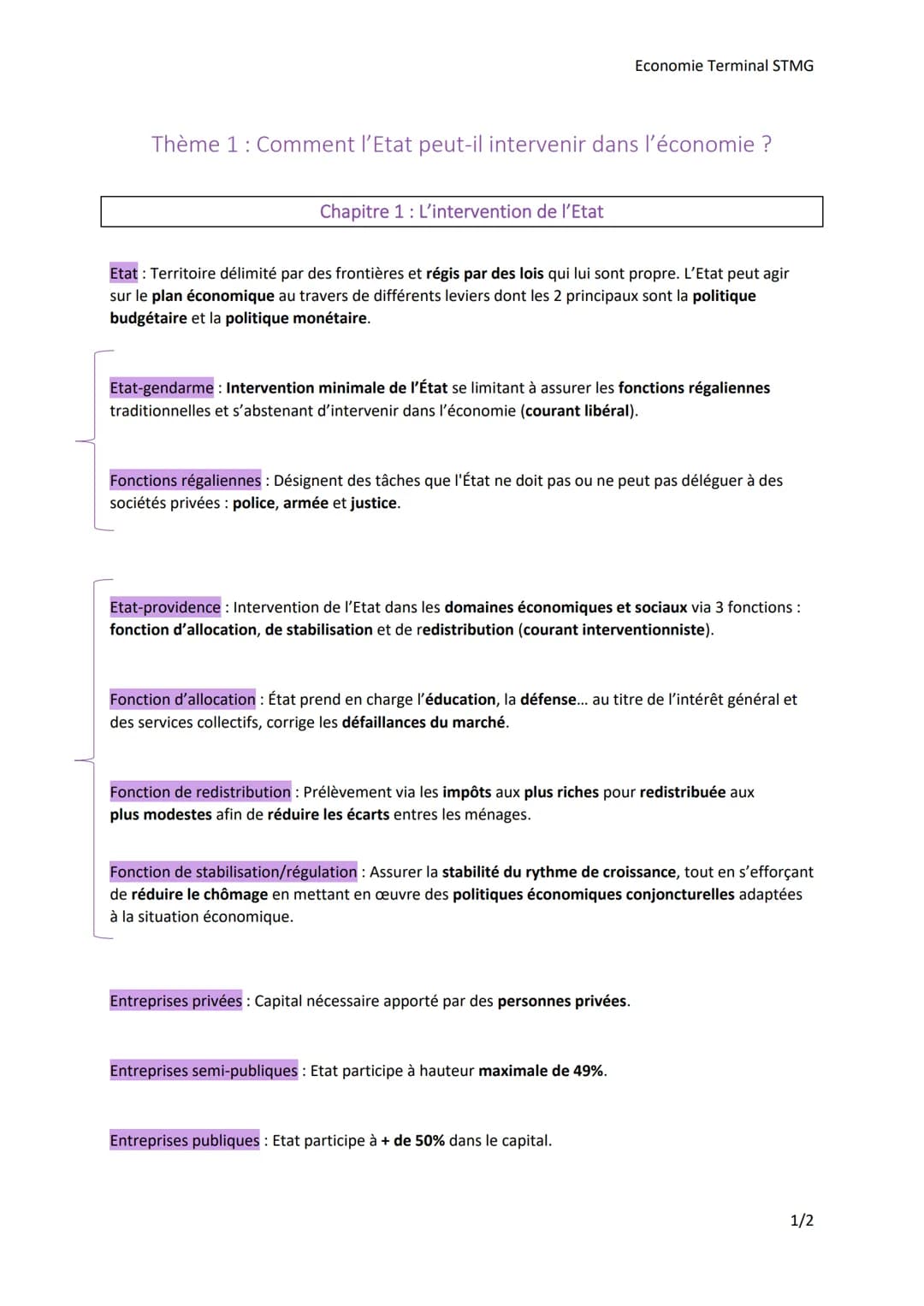 Economie Terminal STMG

Thème 1: Comment l'Etat peut-il intervenir dans l'économie ?

Chapitre 1: L'intervention de l'Etat

Etat: Territoire