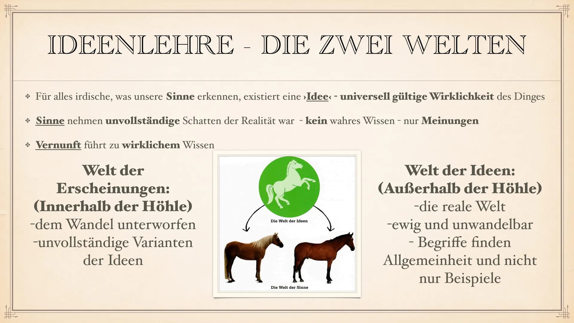 # PLATONS

# ERKENNTNISTHEORIE

EIN REFERAT VON LEONIE UND NURA # ZU SEINER PERSON:

GEBOREN: UM 428 V. CHR. IN ATHEN

- Sohn einer Einfluss