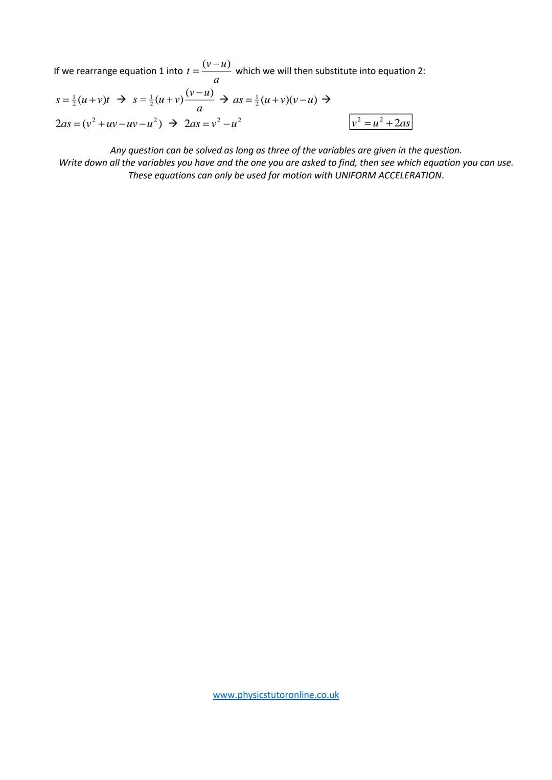 # Equations of Motion

To be able to use the four equations of motion
To know the correct units to be used
To be able to find the missing va