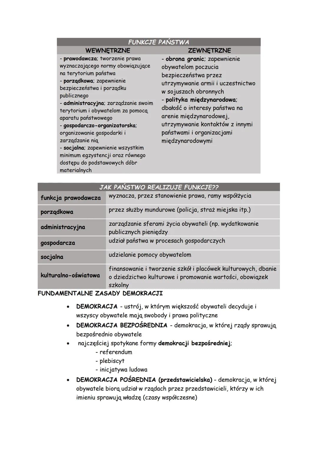 # ustrój demokratyczny rzeczypospolitej polskiej

PAŃSTWO I JEGO FUNKCJE

- państwo tworzą trzy elementy:
  - terytorium
  - obywatele
  - z