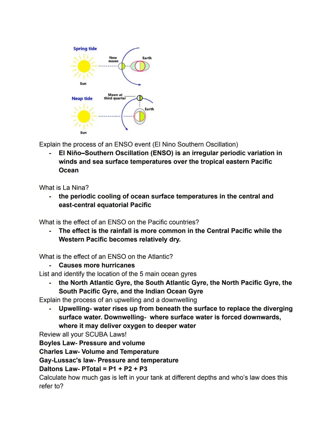 Ocean Motion and Scuba TEST Review

Describe and explain what causes the Coriolis effect?
- Caused by the Earth's rotations. This causes win