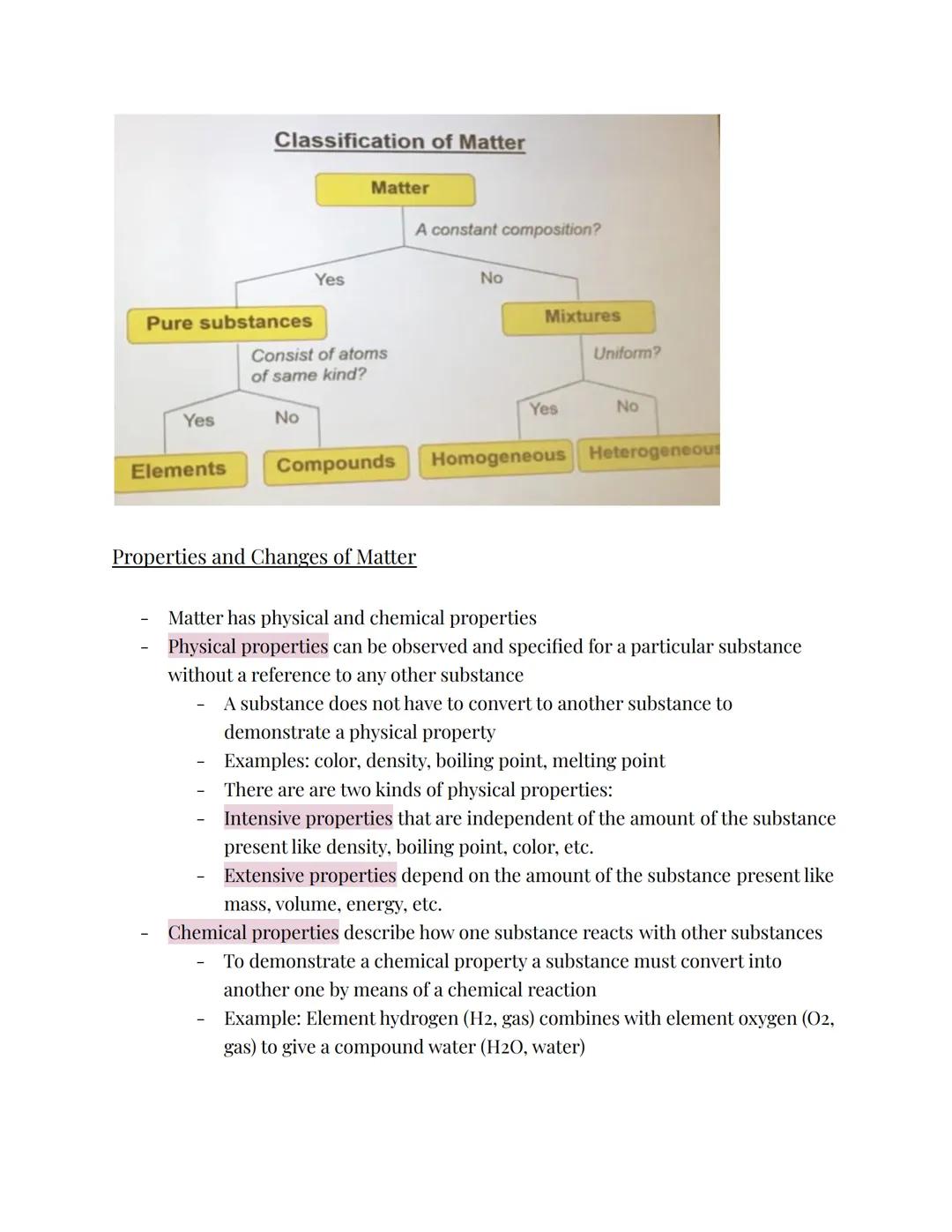 # Matter & Measurement

- Chemistry is the study of matter, its properties, and changes between matter

## Matter

- Four phases of matter a