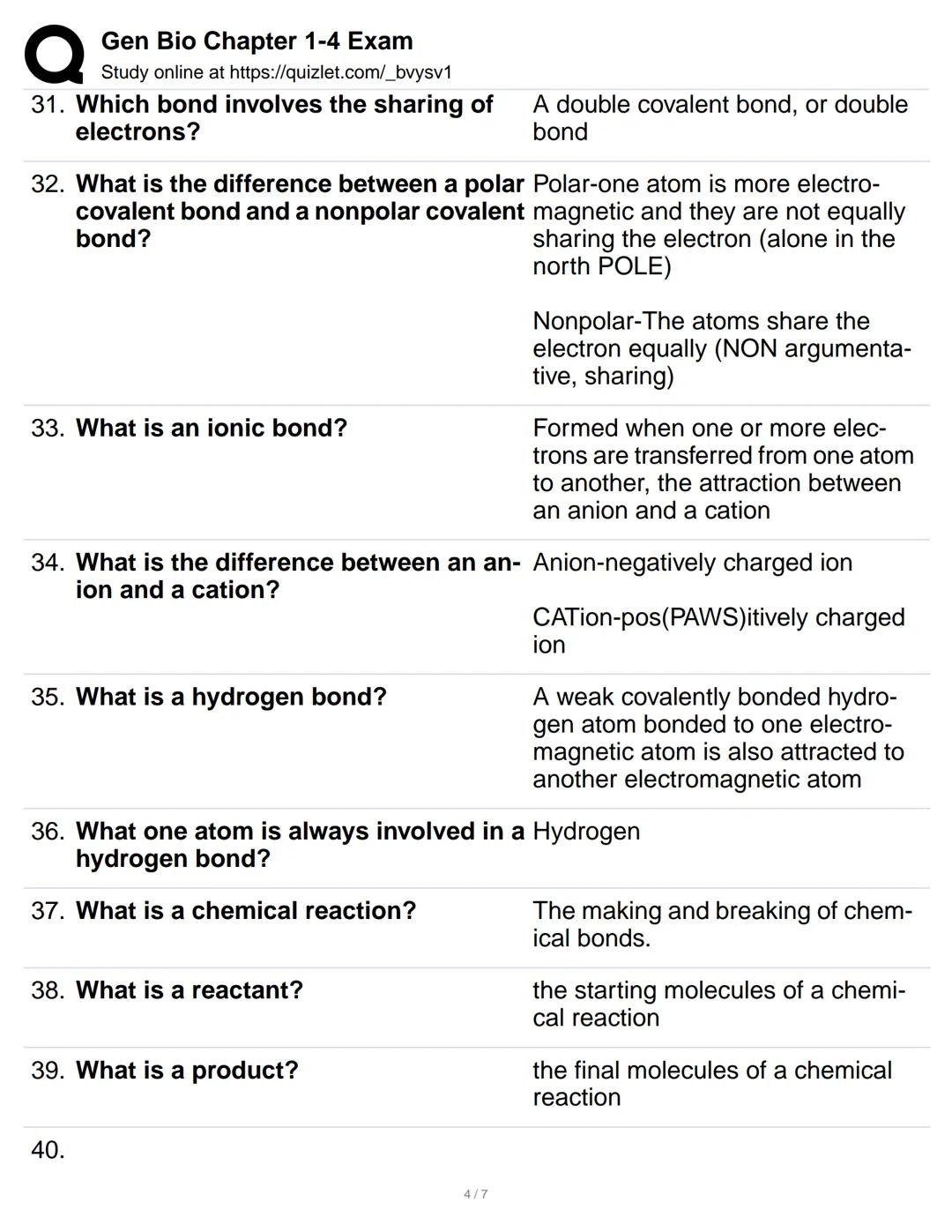 # Gen Bio Chapter 1-4 Exam
Study online at https://quizlet.com/_bvysv1

1. What is biology? The scientific study of life.

2. What are emerg