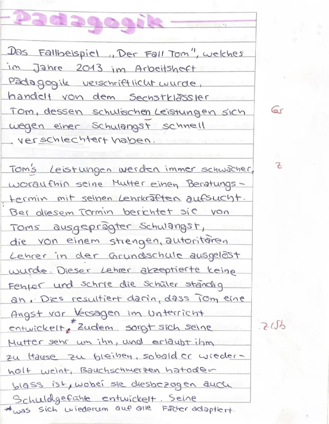 -Padagogik
Das Fallbeispiel ,Der Fall Tom", welches
im Jahre 2013 im Arbeitsheft
Pädagogile verschriftlicht wurde,
handeit von dem Sechstklä