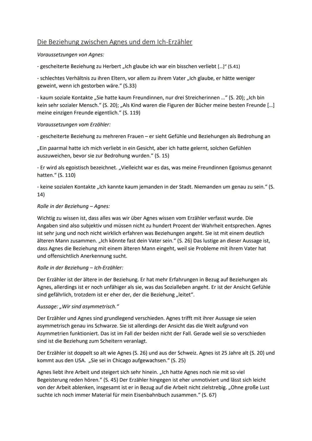 # Die Beziehung zwischen Agnes und dem Ich-Erzähler

Voraussetzungen von Agnes:

- gescheiterte Beziehung zu Herbert,„Ich glaube ich war ein
