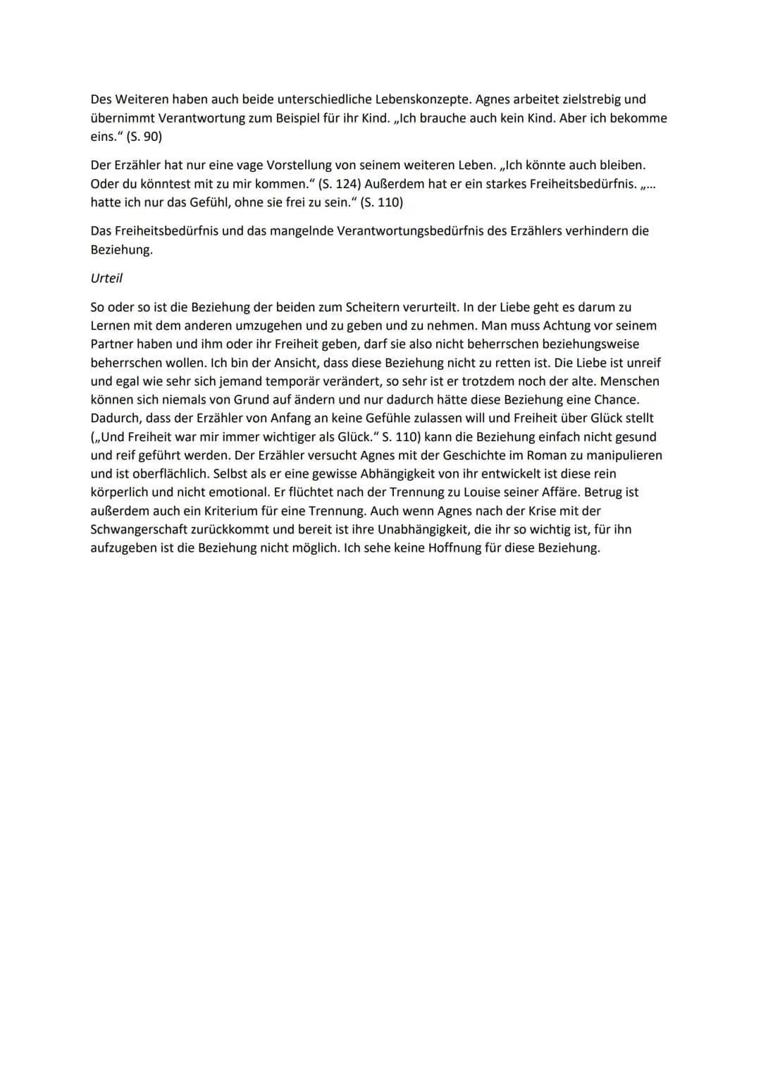 # Die Beziehung zwischen Agnes und dem Ich-Erzähler

Voraussetzungen von Agnes:

- gescheiterte Beziehung zu Herbert,„Ich glaube ich war ein
