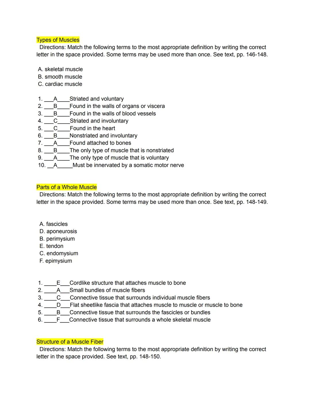 # Types of Muscles
Directions: Match the following terms to the most appropriate definition by writing the correct
letter in the space provi