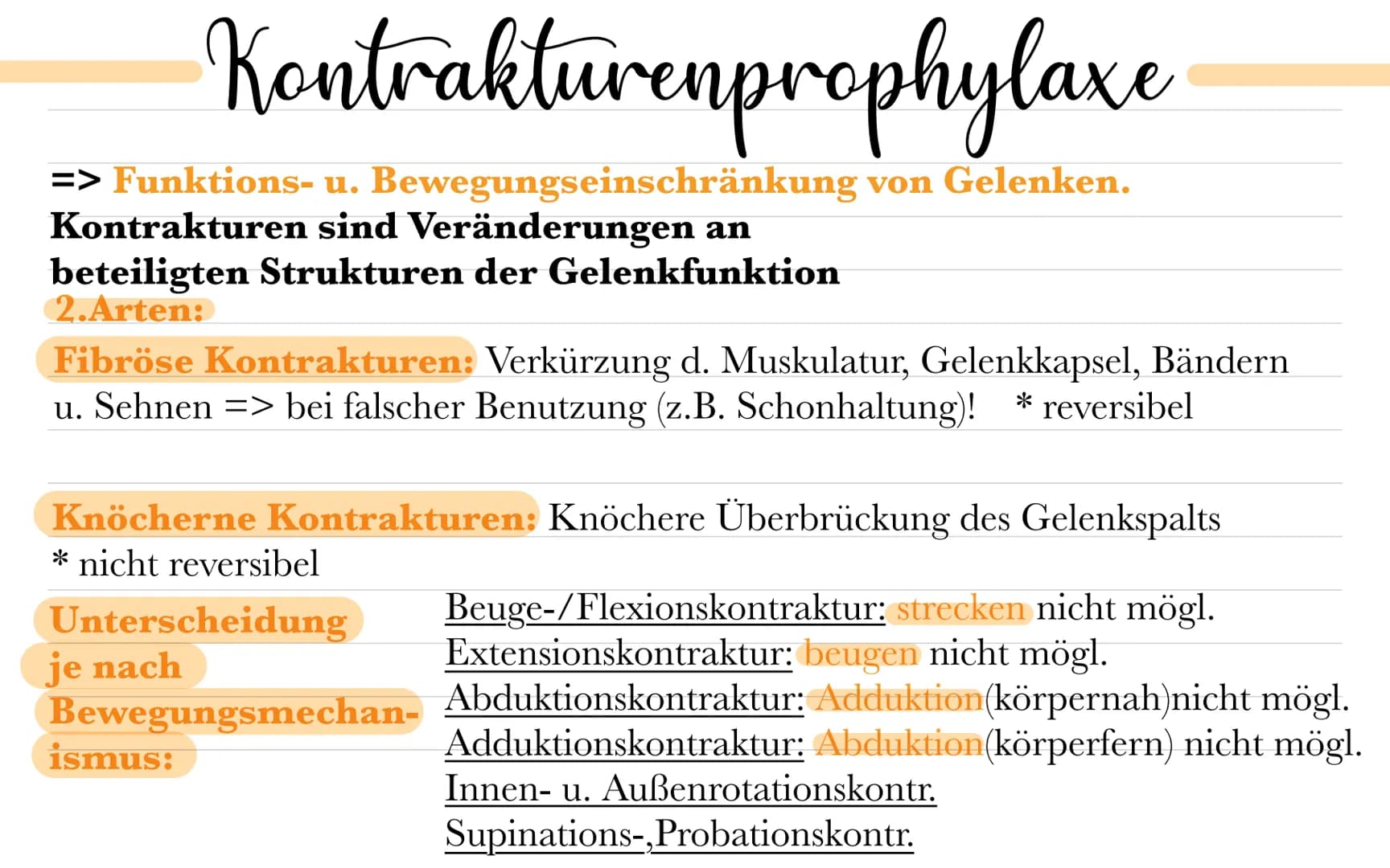 # Kontrakturenprophylaxe

=> Funktions- u. Bewegungseinschränkung von Gelenken.
Kontrakturen sind Veränderungen an
beteiligten Strukturen de