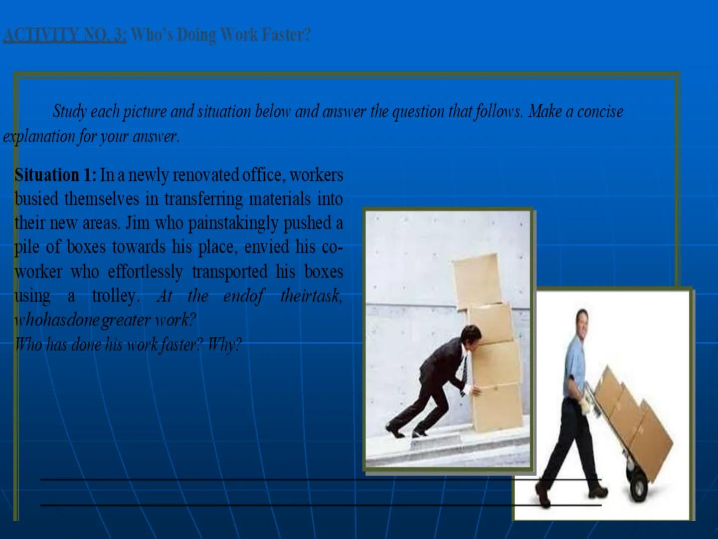 # Power and Energy # Power

■ Rate at which work is done; amount of
work done per second
■ Power (in watts) = work (J)/time (s)
■ P=W/t
■ If