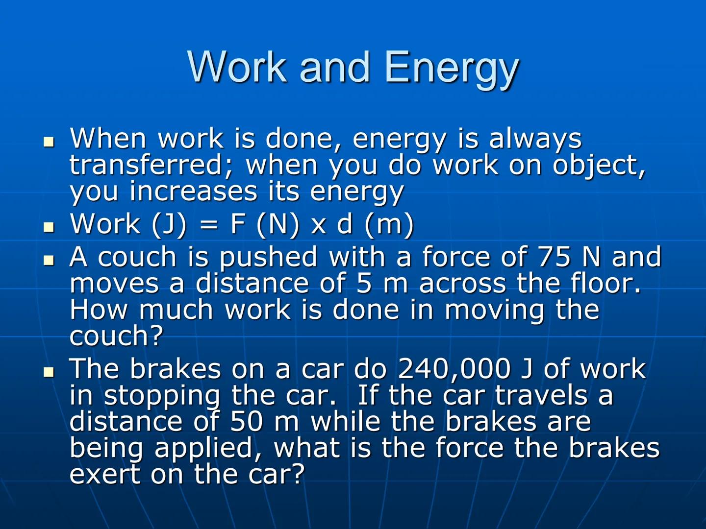 # Power and Energy # Power

■ Rate at which work is done; amount of
work done per second
■ Power (in watts) = work (J)/time (s)
■ P=W/t
■ If