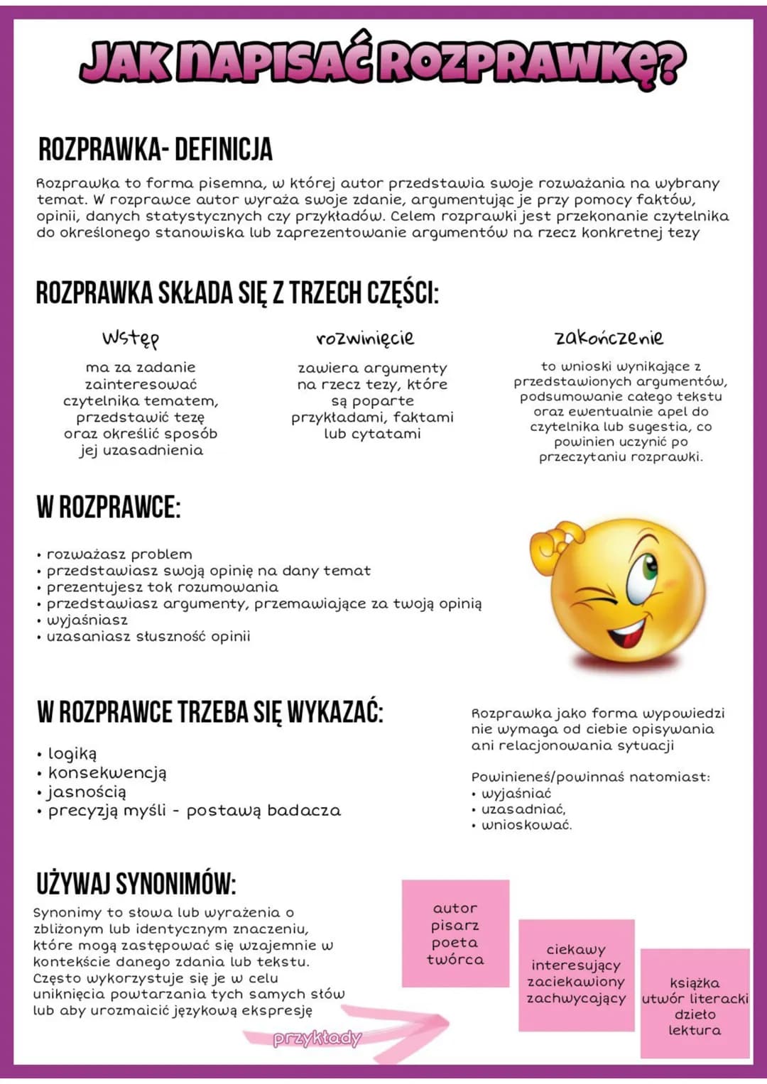 
<h2>Budowa rozprawki</h2>
<p><strong>Przykładowa rozprawka</strong></p>
<p>Rozprawka to forma pisemna, w której autor przedstawia swoje roz