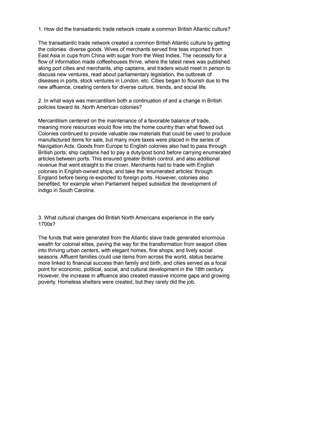 Colonial Traders
Join Global
Networks

Imperial Policies
Focus on Profits

Economic and
political
developments

Late seventeenth/early
eight