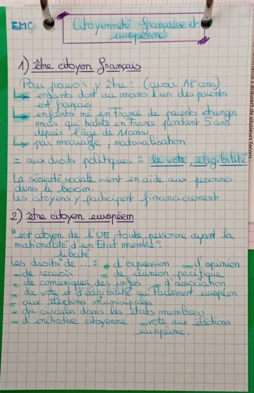 mes ac
acquiert de plusieurs facons:

EMC

Citoyenneté françaisse et
mopenne

1) être citoyen français

Par pawar y ême: (awar 18 ans)
enfan