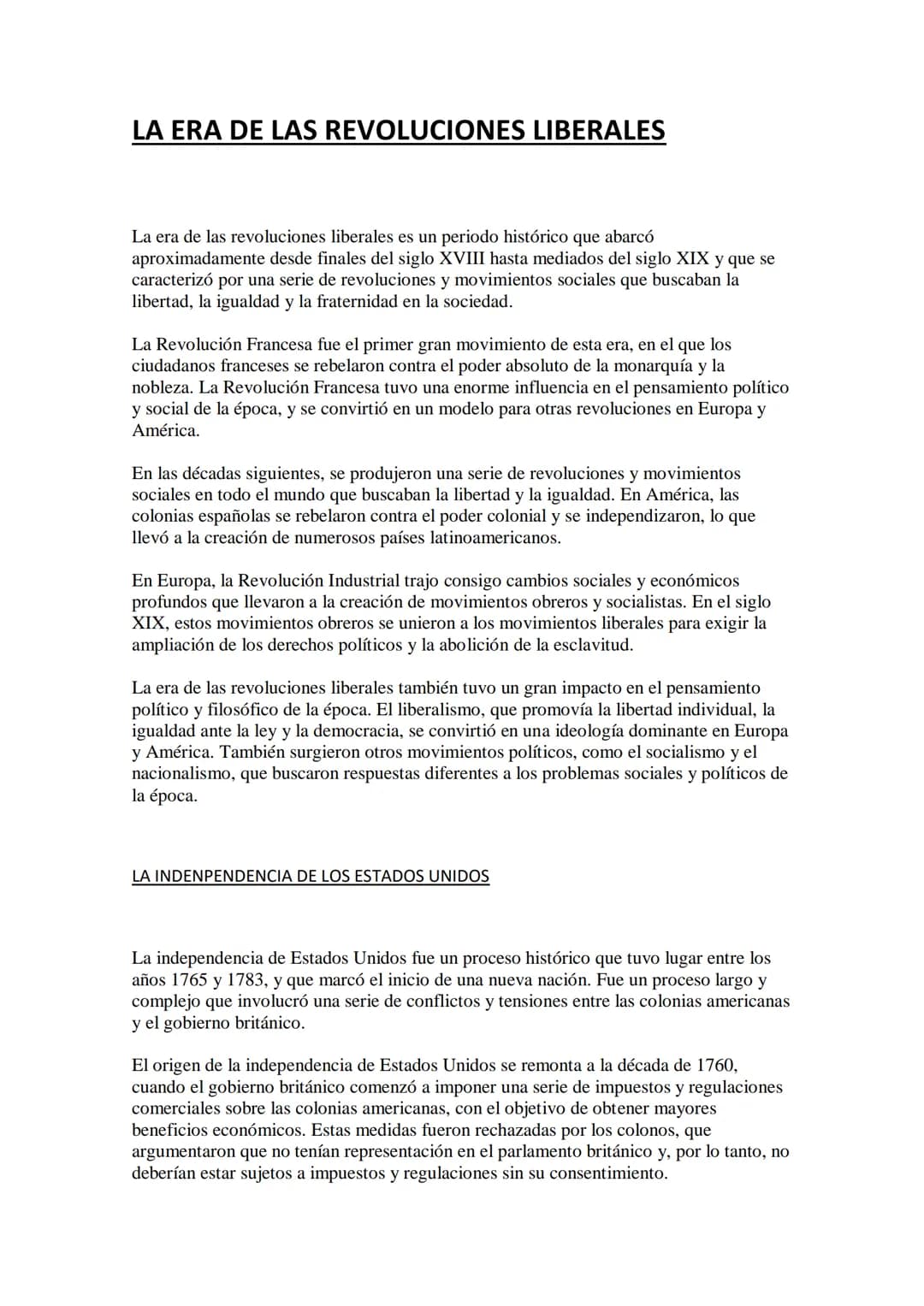 # LA ERA DE LAS REVOLUCIONES LIBERALES

La era de las revoluciones liberales es un periodo histórico que abarcó
aproximadamente desde finale