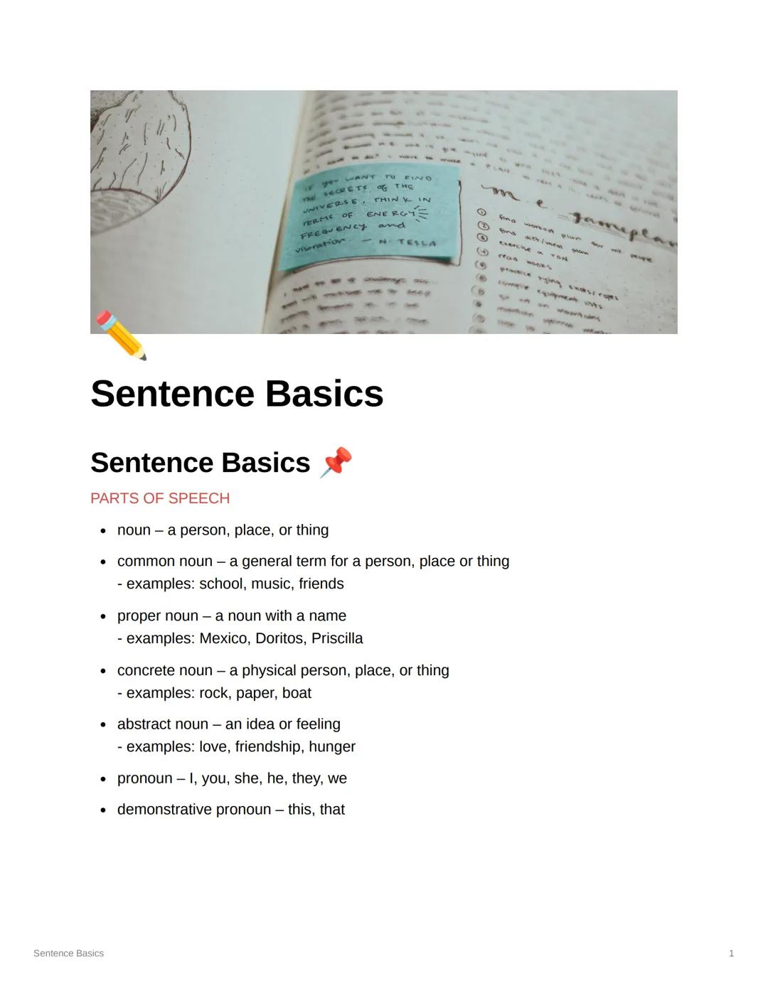 TO FIND
SECRETY OF THE
FERMS
THINK IN
ENERGY
FREQUENCY and
vibration
m
e
Q
O
TESLA

Sentence Basics

Sentence Basics
PARTS OF SPEECH

- noun