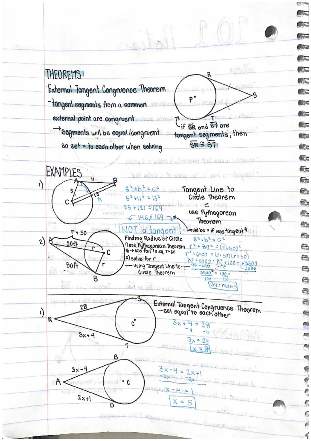 
<p>The <strong>External Tangent Congruence Theorem</strong> states that if two tangent segments from a common external point are congruent,