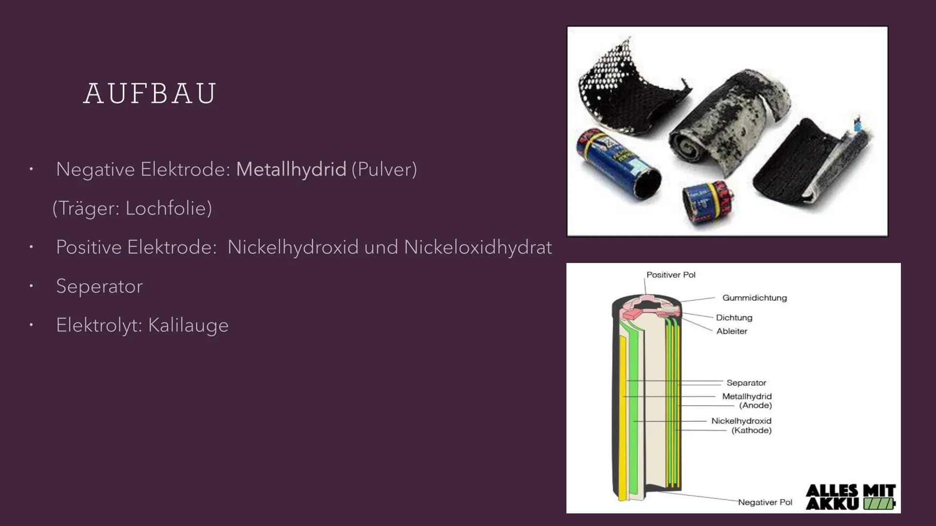 # NICKEL-METALLHYDRID-AKKUMULATOR

--------------------------------------------------

Was ist das? # AUFBAU

- Negative Elektrode: Metallhy
