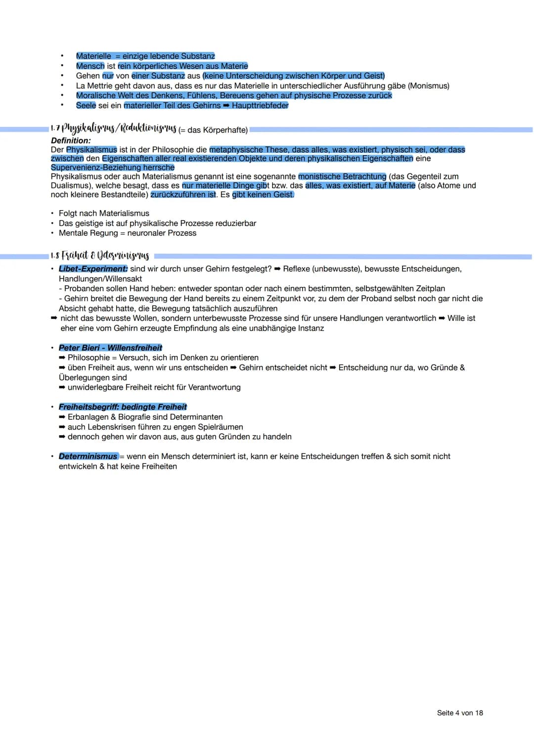 # Philosophic Abitur - Tharanubersicht

1. Kurshalbjahr - Erkenntnisphilosophie

- Substanzdualismus: Geist & Körper bilden zwei Substanzen;