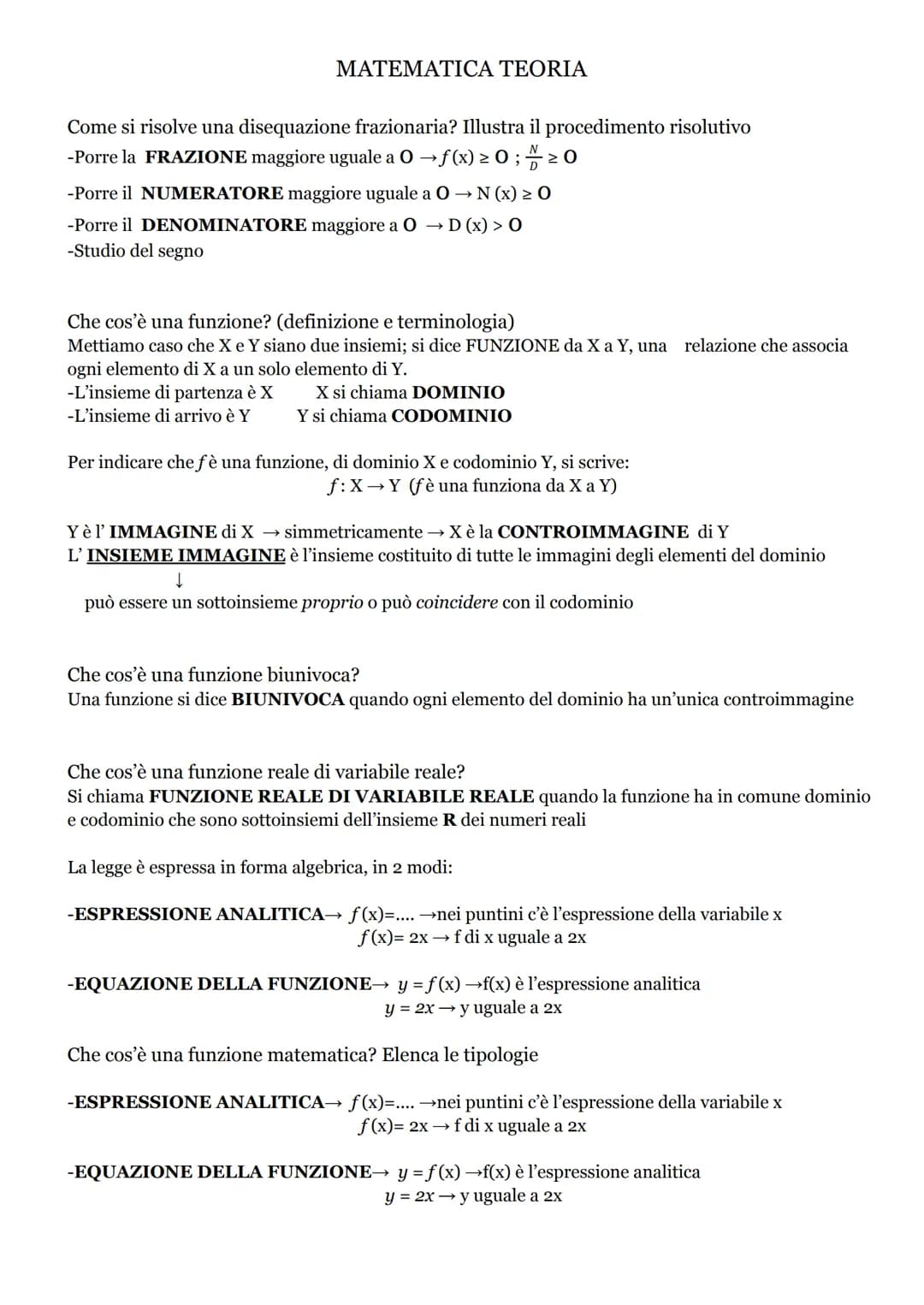MATEMATICA TEORIA

Come si risolve una disequazione frazionaria? Illustra il procedimento risolutivo
-Porre la FRAZIONE maggiore uguale a O→