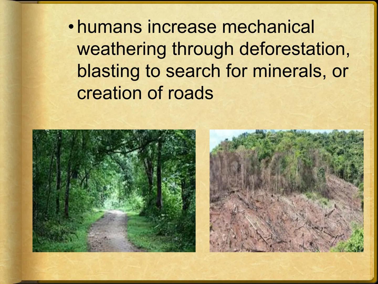 # Ch 5: Weathering, Soil, & Mass
Movements
## Ch 5.1: Weathering
Weathering - breaking down and changing
of rocks at or near Earth's surface