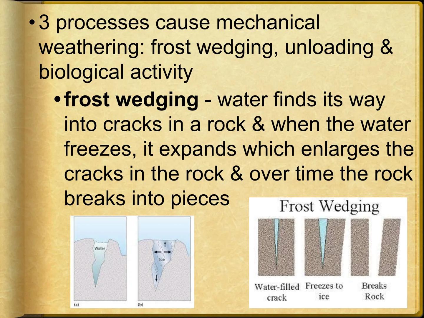 # Ch 5: Weathering, Soil, & Mass
Movements
## Ch 5.1: Weathering
Weathering - breaking down and changing
of rocks at or near Earth's surface