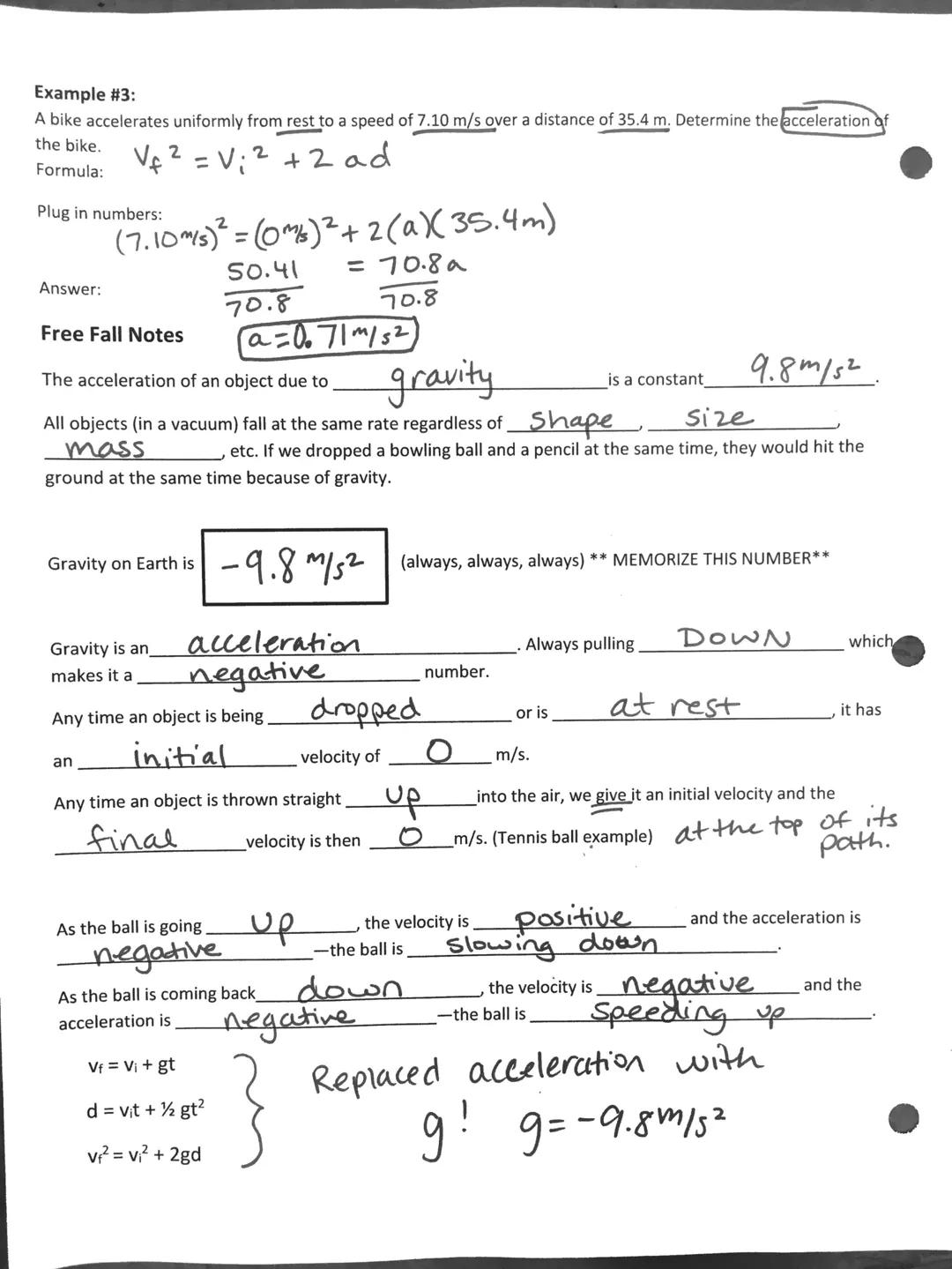 Kinematics Equations

$d = v_it + \frac{1}{2}at^2$

d =
distance measured in m

v = initial velocity measured in m/s

t = time measured in S