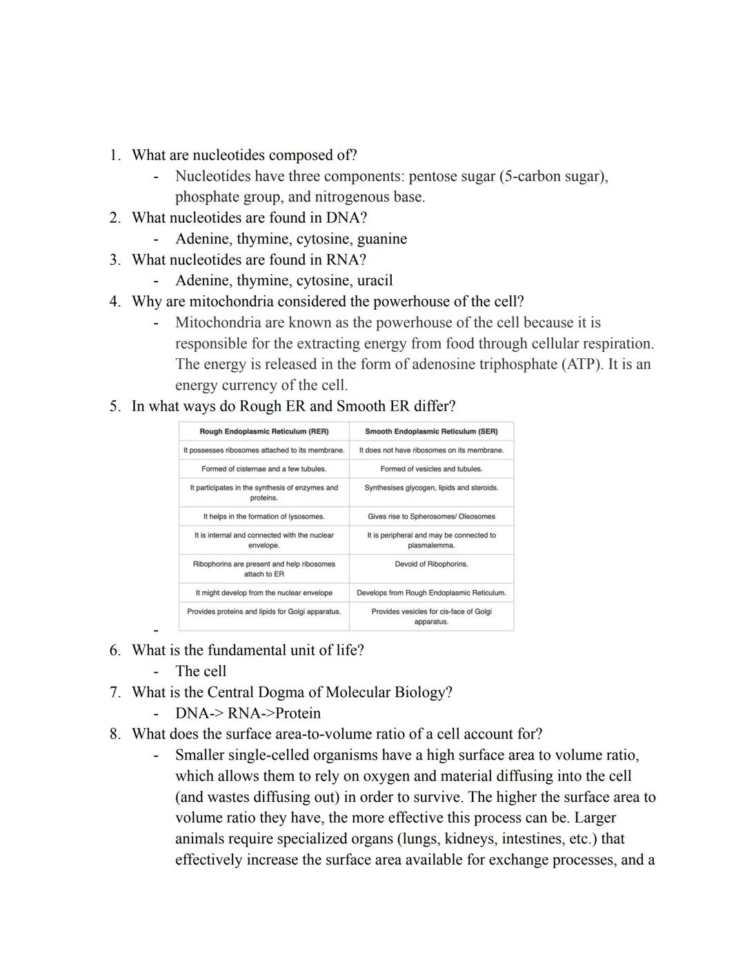 1. What are nucleotides composed of?
   - Nucleotides have three components: pentose sugar (5-carbon sugar),
     phosphate group, and nitro