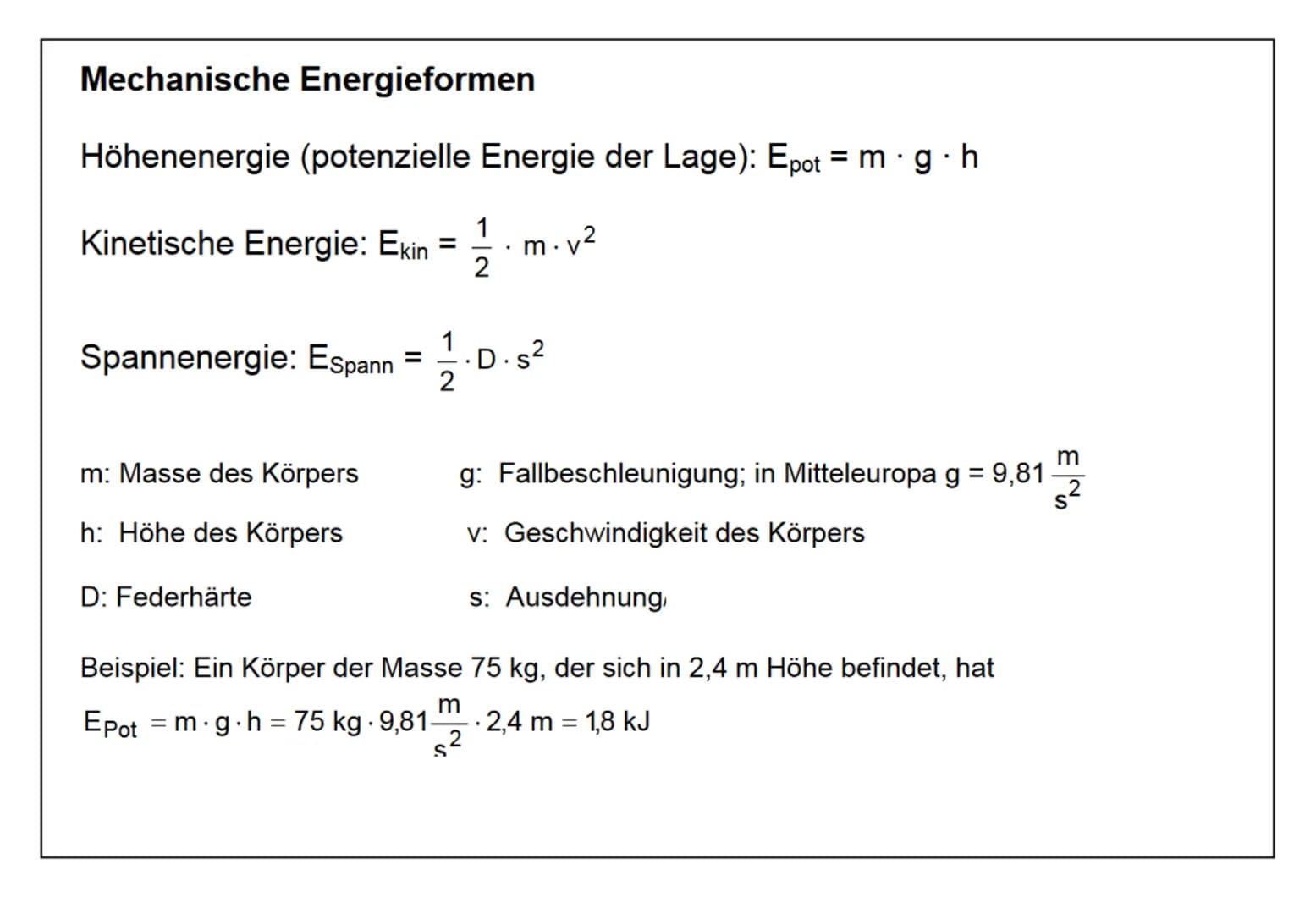 # Erhaltungssätze # 1. Energieerhaltungssatz # Energien

Energie ist die Fähigkeit eines Körpers Arbeit zu verrichten.

Ein Körper, der arbe