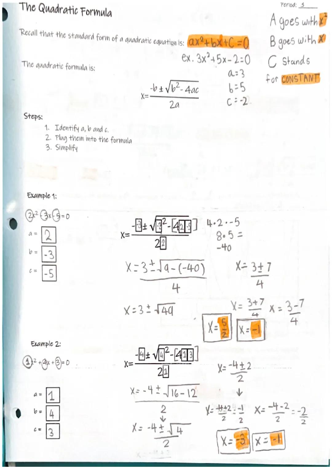 <h2 id="quadraticformulanotesforbeginners">Quadratic Formula Notes for Beginners</h2>
<p>Quadratic equations are usually written in standard
