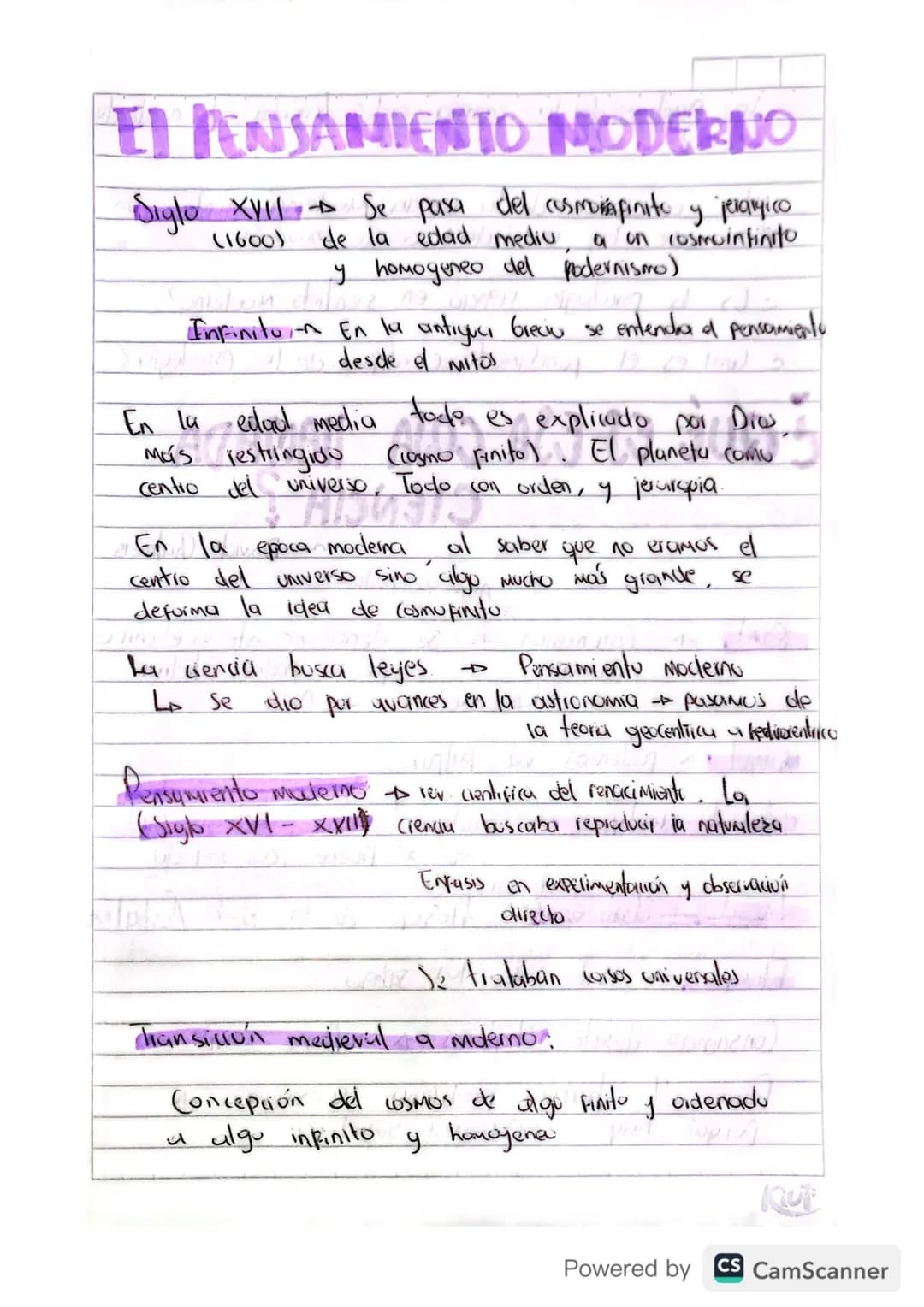 # EL PENSAMIENTO MODERNO

Siglo XVIl Se pasa del cusmoinfinito y jeraryico
(1600) de la edad mediu a on cosmointinito
y homogeneo del podern