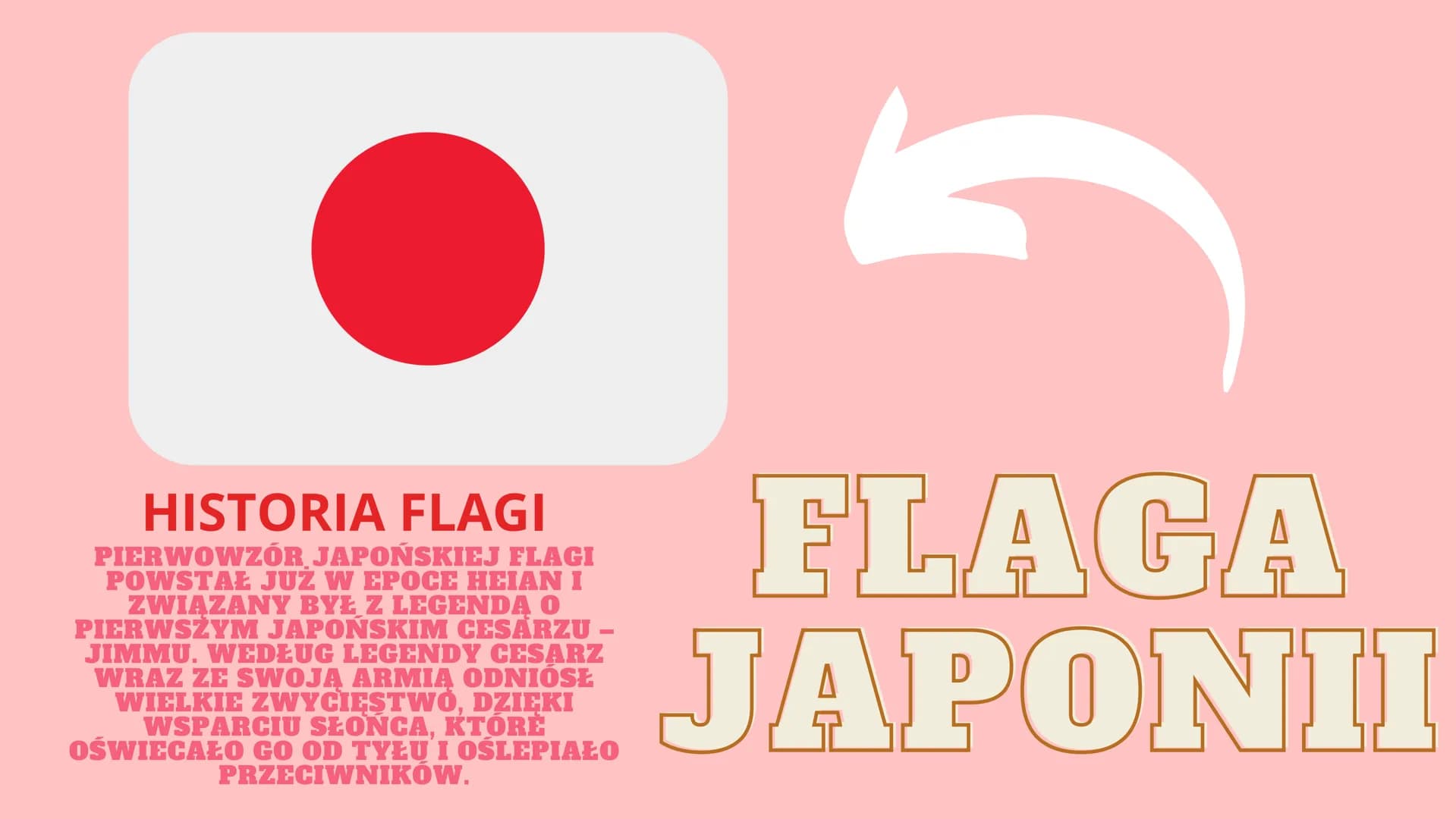 20
NIPPON
大阪城
JAPONIA HISTORIA FLAGI
PIERWOWZÓR JAPOŃSKIEJ FLAGI
POWSTAŁ JUŻ W EPOCE HEIAN I
ZWIĄZANY BYŁ Z LEGENDA O
PIERWSZYM JAPONSKIM CE