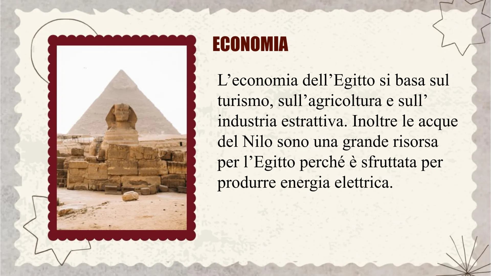 EGITTO # TERRITORIO

L'Egitto si trova nel nord-est dell'Africa e si
affaccia a nord sul Mar Mediterraneo, a est
confina con Israele, a oves