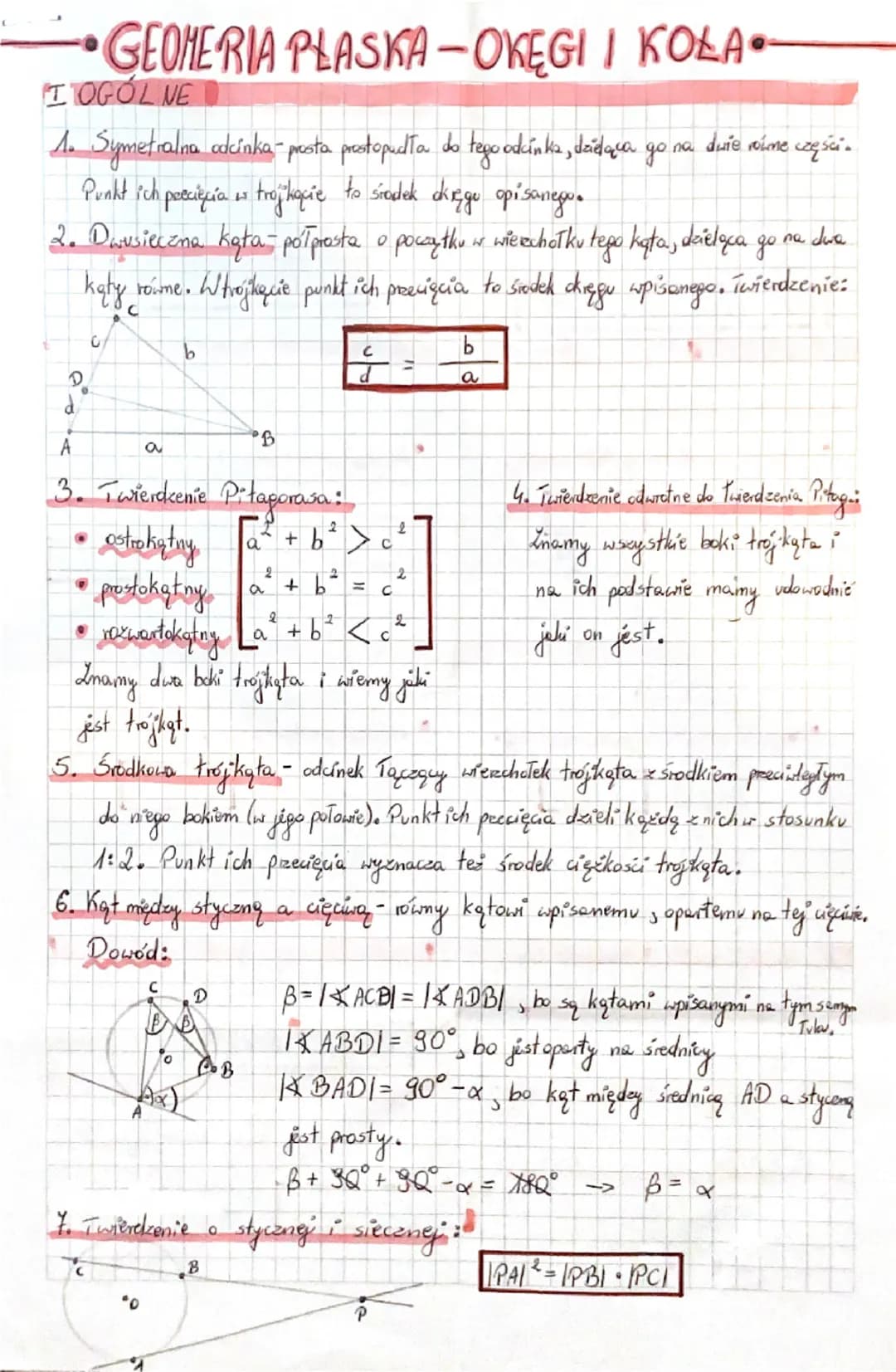 # GEOMERIA PLASKA-OKĘGI I KOLA-

I OGÓLNE

1. Symetralna odcinka-presta prestopudła do tego odcinka, dadąca yo na dure reúne części.
Punkt i