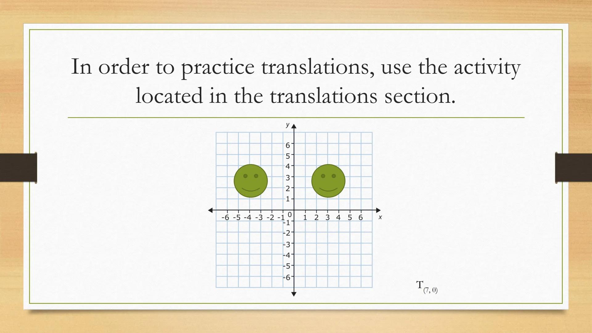 # Transformations

Translations of Two Dimensional Figures Vocabulary

• Transformation: the word transform means to change. This unit is
ab