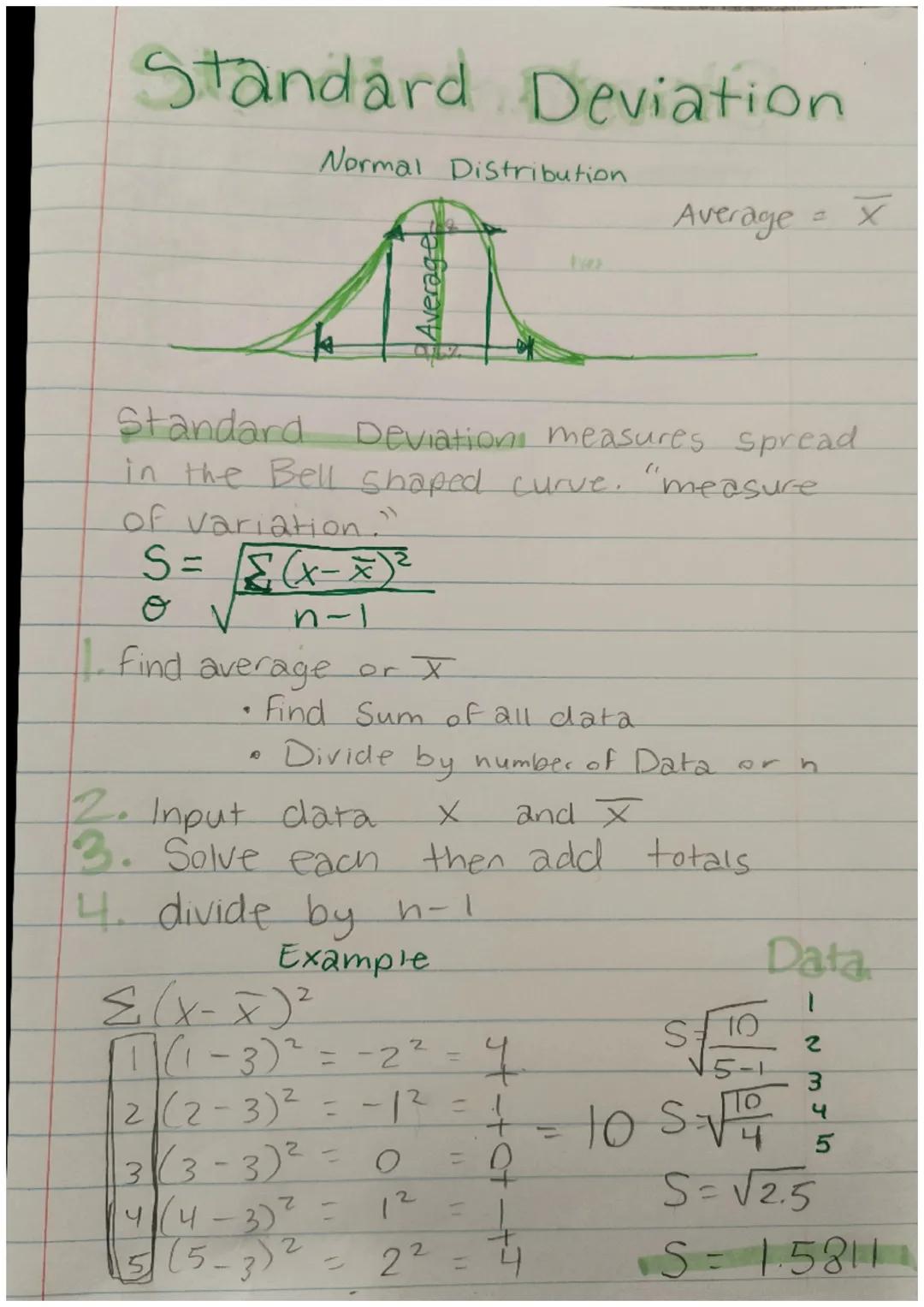# Standard Deviation

Normal Distribution

Average = $\overline{X}$

Standard Deviation measures spread
in the Bell shaped curve. "measure
o