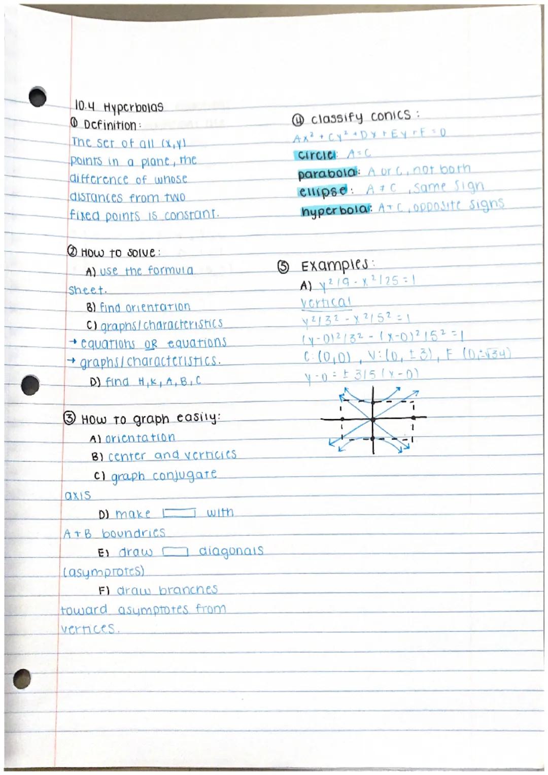 # 10.4 Hyperbolas

Definition:
The set of all (x,y)
points in a plant, the
difference of whose
distances from two
fixed points is constant.
