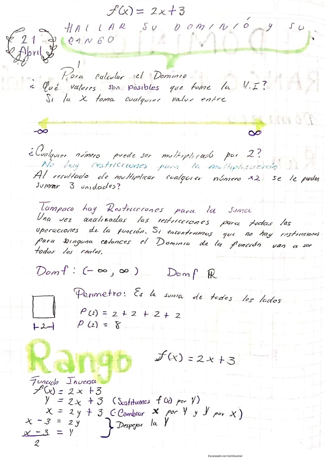 21
Abril

DOMINIO Y EL
RANGO DE UNA FUNCIÓN

Dominio Son los vklades valores posibles que
puede tomar la variable independiente

Rango San t