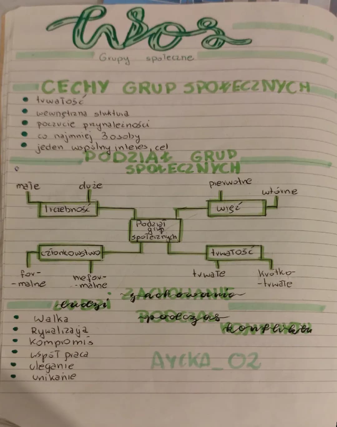 hios

Grupy społeczne

CECHY GRUP SPOŁECZNYCH

• trwałość

• wewnętrzna stuktura

• poczucie prynależności

• co najmniej 3 osoby

• jeden w