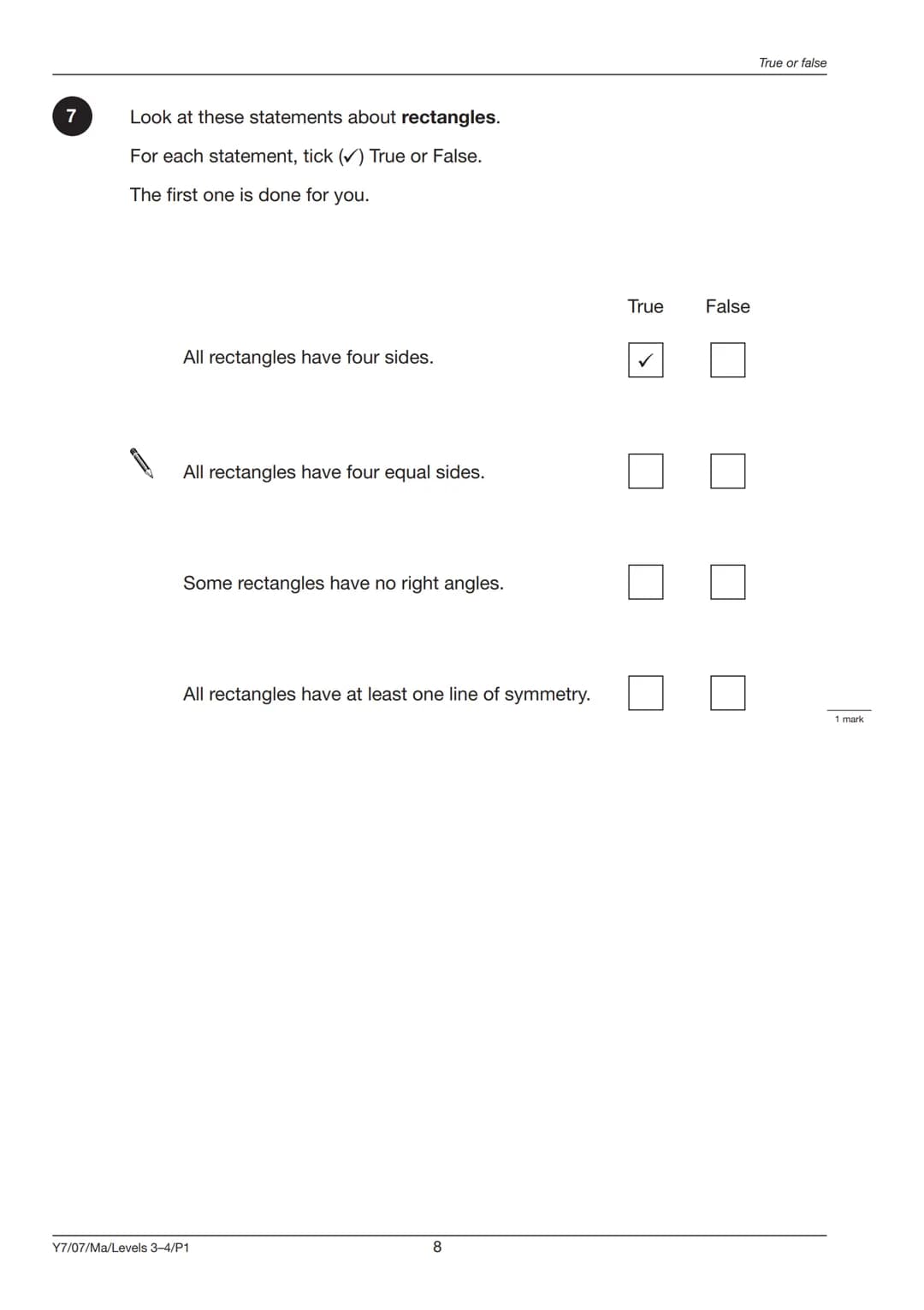 Ma

Mathematics test

YEAR
7

LEVELS
3-4

Paper 1
Calculator not allowed

First name

Last name

School

Remember

*   The test is 45 minute