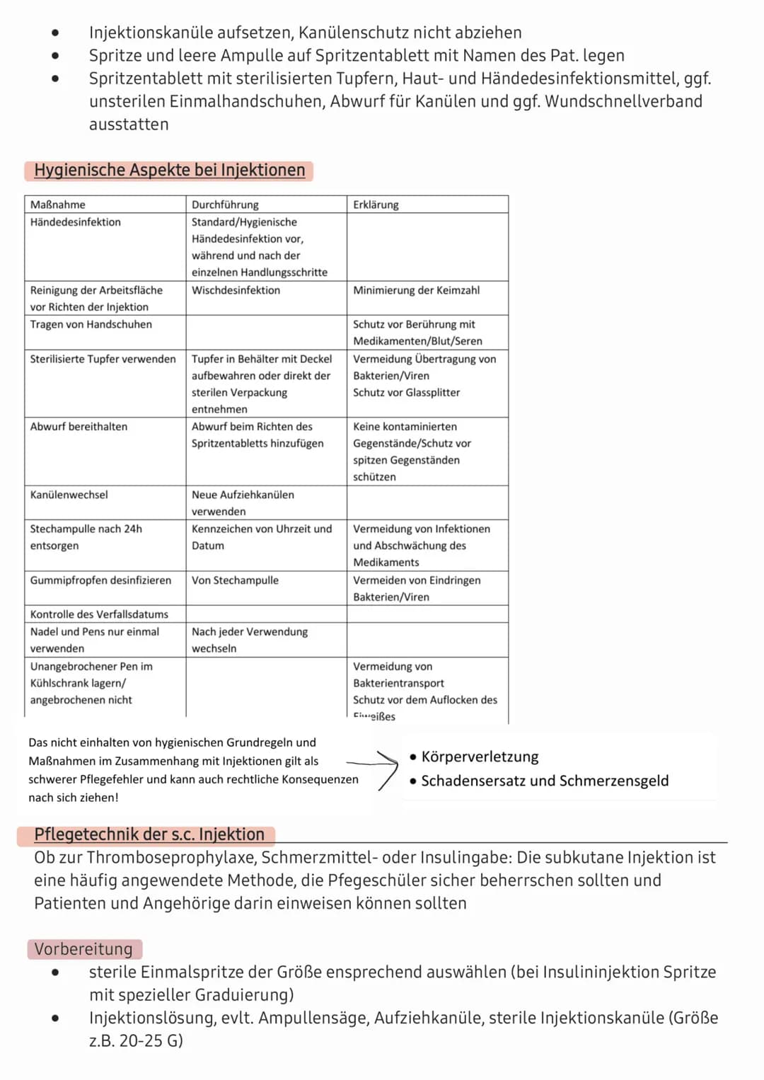 # 1. Definition
Als Injektion bezeichnet man die parenterale Verabreichung von Medikamenten oder
anderen Stoffen nach Arztanordnung in das G