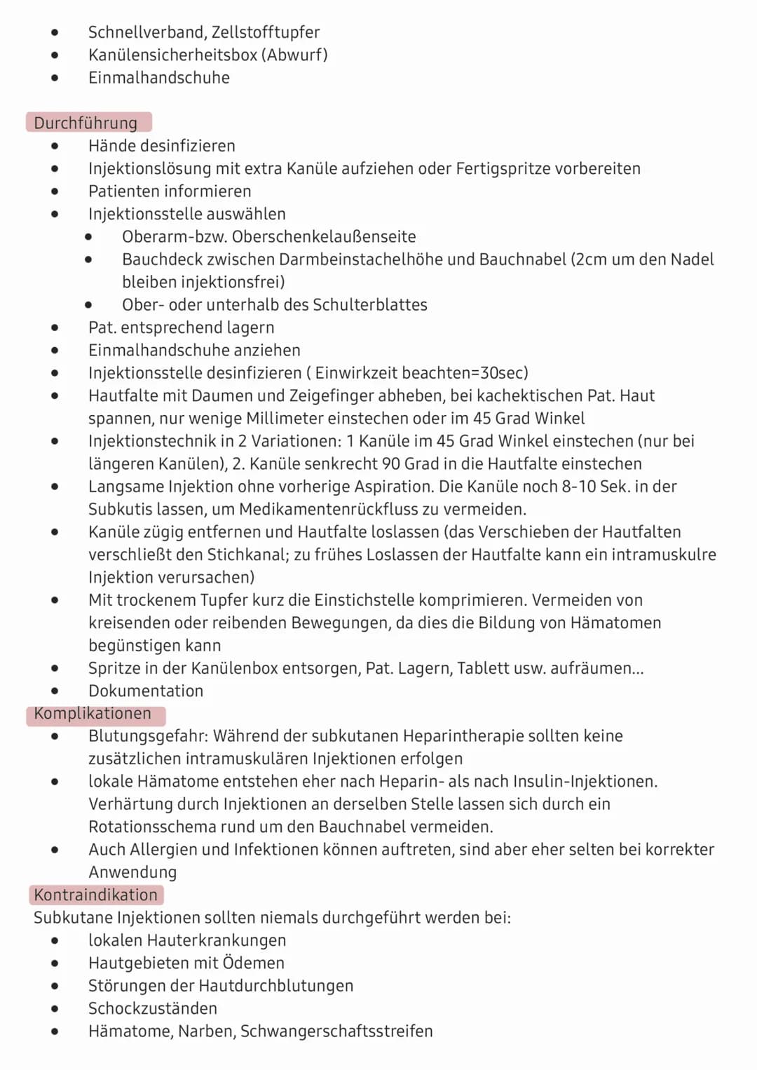 # 1. Definition
Als Injektion bezeichnet man die parenterale Verabreichung von Medikamenten oder
anderen Stoffen nach Arztanordnung in das G