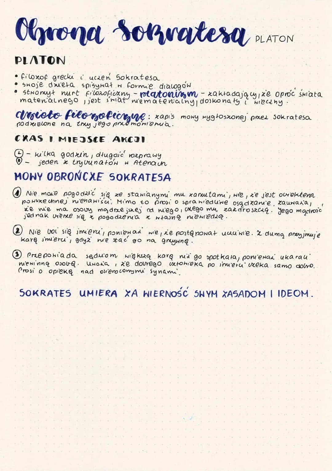 # Obrona Sokratesa PLATON

PLATON

*   filoxof grecki i uczeń Sokratesa
*   swoje dzieła spisywał w formie dialogów
*   stworzył nurt filozo
