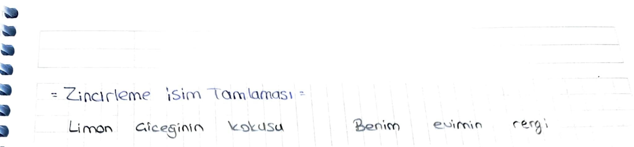 =ISIM TAMLAMALARI =

Tamlayanı
(isim, zamir)
Ilgi eki
+
Tamlanan
Cisim, zomir)
lyellk eki
}
Κορι (π) In koly

Belirtili isim Tamlamas)

Taml