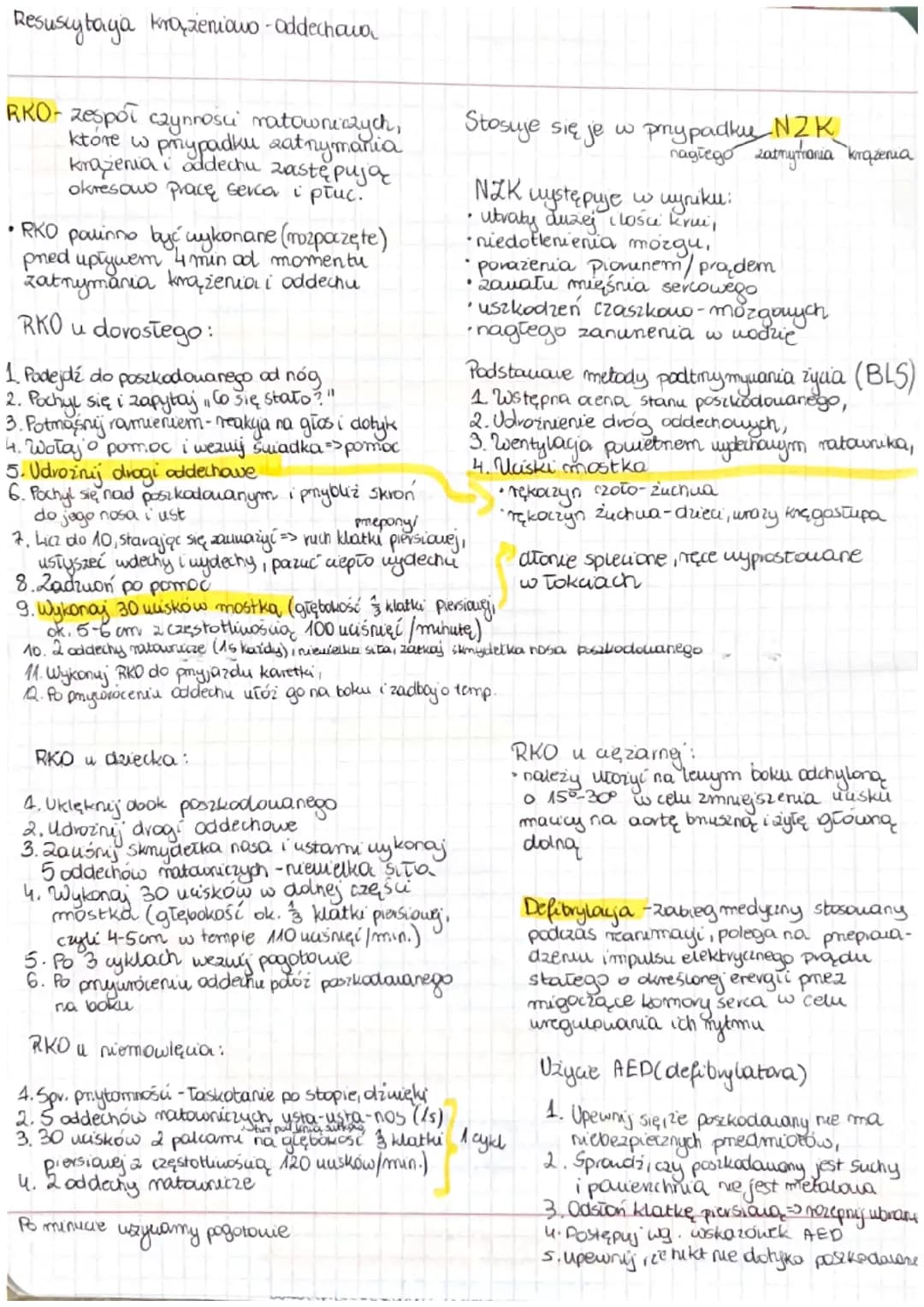 # Resuscytaja krążeniowo-oddechavo

RKO-zespół czynności ratowniczych,
które w pmypadku zatnymania
krażenia i addechu zastępują
okresowo pra
