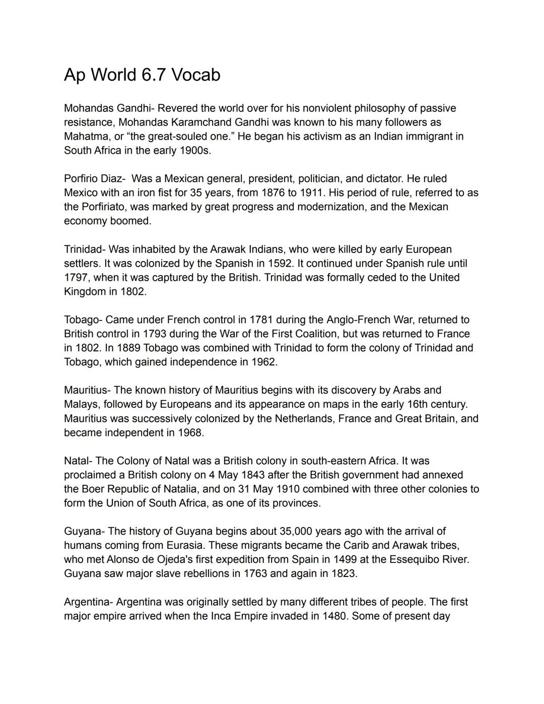 # Ap World 6.7 Vocab

Mohandas Gandhi- Revered the world over for his nonviolent philosophy of passive
resistance, Mohandas Karamchand Gandh