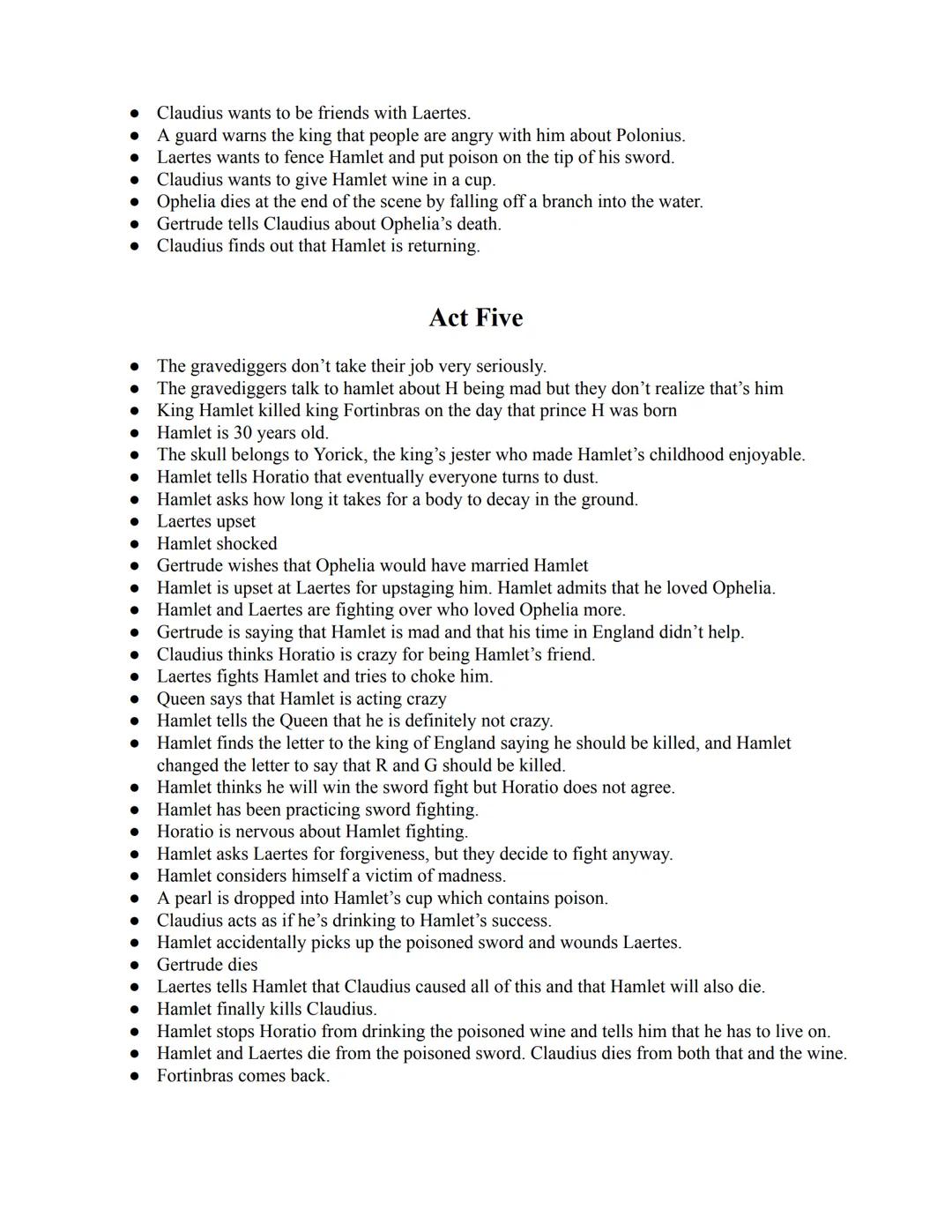 # Hamlet's Happenings

## Act One

- guards on night watch, and then a ghost appears and everyone's kinda freaked out and
they're like which